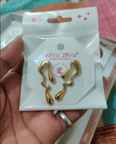 Luxury Stainless Steel Abstract Wavy Earrings - Waterproof Golden Tops